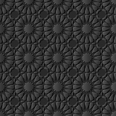 3D dark paper art Islamic geometry cross pattern seamless background