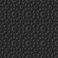 Fototapeta premium 3D dark paper art Islamic geometry cross pattern seamless background