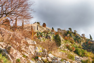 Fototapeta premium Montenegro. Kotor. Landscape. Fortress at the top of the mountain