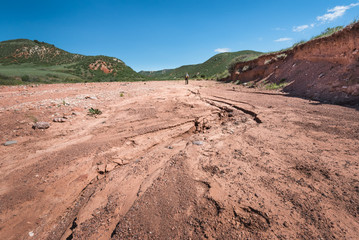 Parched, cracked soil near Ruby Wash at Red mountain Open Space on the Colorado/Wyoming Border