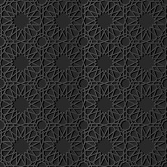3D dark paper art Islamic geometry cross pattern seamless background