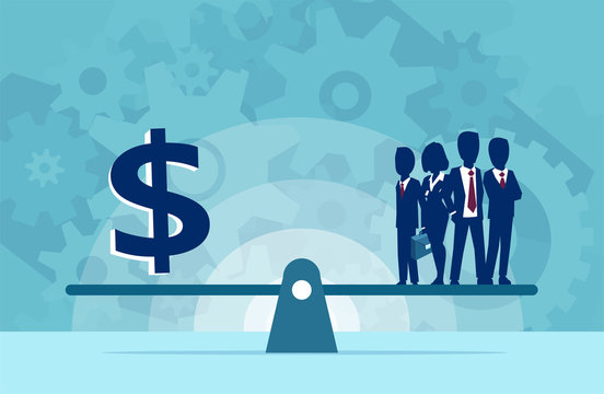 Vector of group of businesspeople human resources or money on the scale