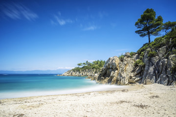 Beautiful sea and beach with long exposure shot -Sithonia, Halkidiki, Greece