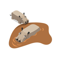 Vector Paper box animal,Hippos in the mud