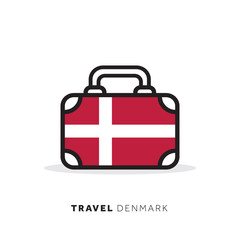 Denmark travel concept. Suitcase vector icon with national country flag