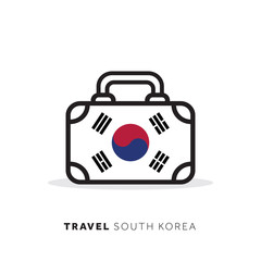 South Korea travel concept. Suitcase vector icon with national country flag