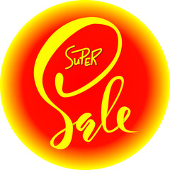 Super sale. Typography design template. Modern calligraphy. Vector yellow and red illustration.
