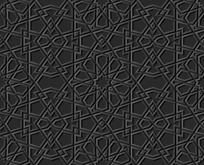 3D dark paper art Islamic geometry cross pattern seamless background