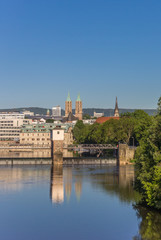 Fototapeta na wymiar River Fulda and skyline of Kassel, Germany
