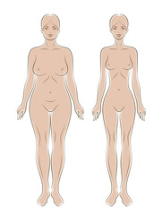 Fototapeta premium Female figure before and after losing weight on a white background