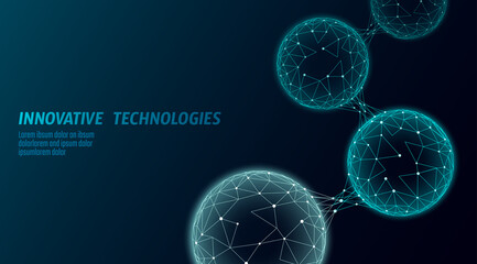 Abstract low poly biological connected cell. Connection world communication technology polygonal. Blue business science presentation concept. Wireframe mesh geometric render blue vector illustration