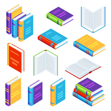 Set of isometric book icons.