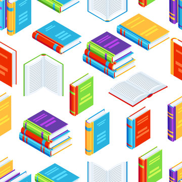 Seamless pattern with isometric books.