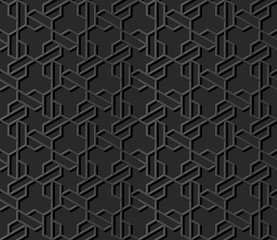 3D dark paper art Islamic geometry cross pattern seamless background