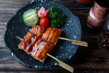 Japanese eel grilled in skewer.