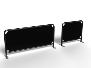 Blank black tube cafe barrier shop barrier store side sign stand. 3d render illustration.