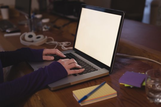 Female Executive Using Laptop At Desk