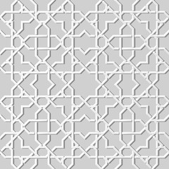 3D white paper art Islamic geometry cross pattern seamless background