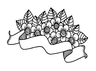 Abstract blank ribbon banner with floral background