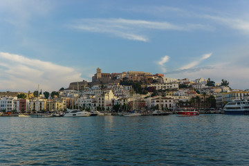Fototapeta premium Ibiza, España - 28 August, 2017: island of Ibiza Cala d Hort in Balearic islands