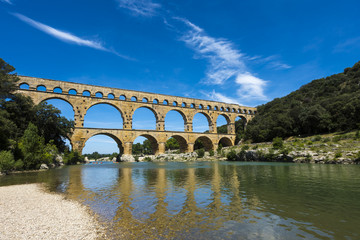 Ancient Roman Aqueduct - Pont du Gard, near Nimes, Languedoc France, Europe
