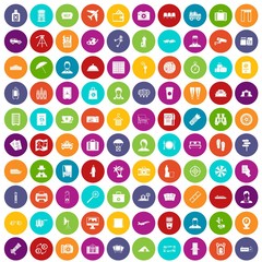 100 passport icons set in different colors circle isolated vector illustration