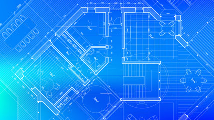 Architecture design: blueprint plan - vector illustration of a plan modern residential building / technology, industry, business concept illustration: real estate, building, construction, architecture