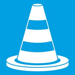 Traffic cone icon white isolated on blue background vector illustration