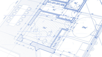 Architecture design: blueprint plan - vector illustration of a plan modern residential building / technology, industry, business concept illustration: real estate, building, construction, architecture