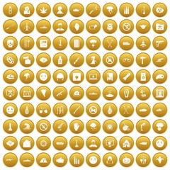 100 oppression icons set in gold circle isolated on white vectr illustration