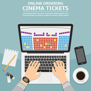 Online cinema ticket order flat design concept