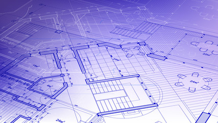 Architecture design: blueprint plan - vector illustration of a plan modern residential building / technology, industry, business concept illustration: real estate, building, construction, architecture