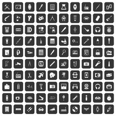 100 portable icons set in black color isolated vector illustration