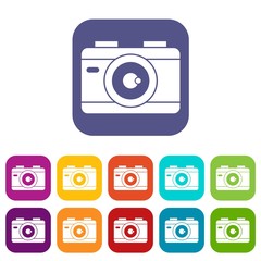 Photo camera icons set vector illustration in flat style in colors red, blue, green, and other