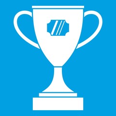 Winner cup icon white isolated on blue background vector illustration