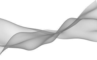 Abstract gray wave. Raster air background. Bright gray ribbon on white background. Gray scarf. Abstract gray smoke. 3D illustration