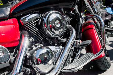 Fototapeta na wymiar chrome parts of motorcycle engine, motorcycle engine