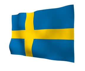 The flag of Sweden. Official state symbol of the Kingdom of Sweden. A blue field with a yellow Scandinavian cross that extends to the edges of the flag. 3d illustration