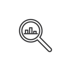 Search Graph outline icon. linear style sign for mobile concept and web design. Magnifying glass Analytics simple line vector icon. Symbol, logo illustration. Pixel perfect vector graphics