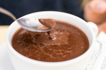 A cup of hot chocolate.