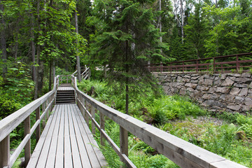 Wooden walkways and an old stone road