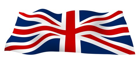 Waving flag of the Great Britain. British flag. United Kingdom of Great Britain and Northern Ireland. State symbol of the UK. 3D illustration