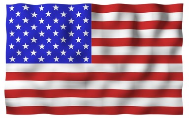 Obraz premium Macha flagą Stanów Zjednoczonych Ameryki. Gwiazdy i paski. Symbol stanu USA. Ilustracja 3D