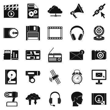 Audio icons set. Simple set of 25 motor icons for web isolated on white background