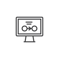 Computer monitor transfer outline icon. linear style sign for mobile concept and web design. simple line vector icon. Symbol, logo illustration. Pixel perfect vector graphics