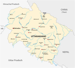 Vector map of the north Indian state of Uttarakhand, India