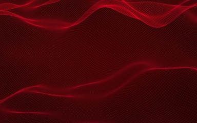 Abstract landscape on a red background. Cyberspace grid. Hi-tech network. 3D illustration