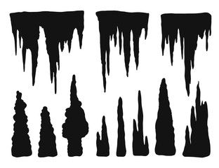 stalactites outgrowths and mineral formations vector silhouette isolated - obrazy, fototapety, plakaty