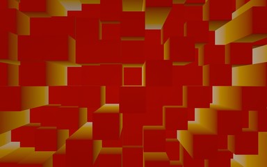 Abstract red elegant cube geometric background. Chaotically advanced rectangular bars. 3D Rendering, 3D illustration