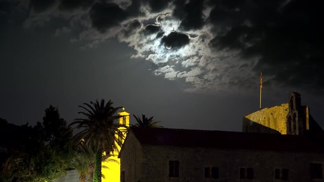 Fullmoon over Budva Citadel. Montenegro